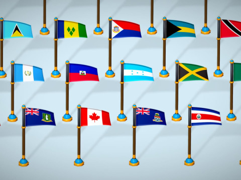 미국 국가 플래그 팩 툰 스타일 로우 폴리 3D 모델