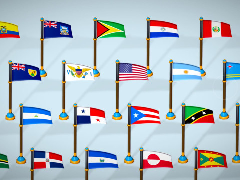 미국 국가 플래그 팩 툰 스타일 로우 폴리 3D 모델