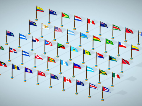 미국 국가 플래그 팩 툰 스타일 로우 폴리 3D 모델