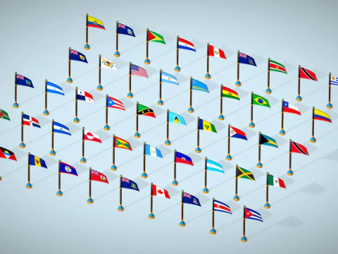 America Countries Flags Pack Toon Style Low Poly 3D Model