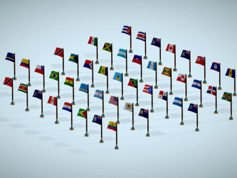 America Countries Flags Pack Toon Style Low Poly 3D Model