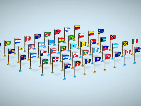 America Countries Flags Pack Toon Style Low Poly 3D Model