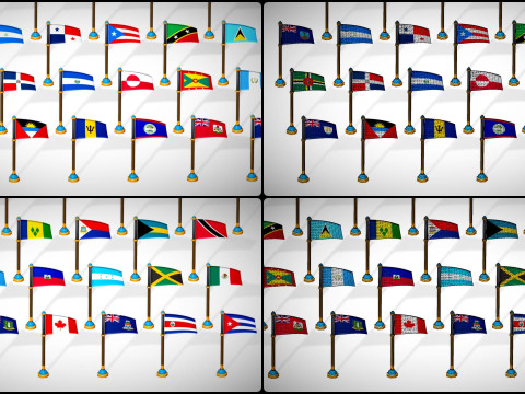 미국 국가 플래그 팩 툰 스타일 로우 폴리 3D 모델