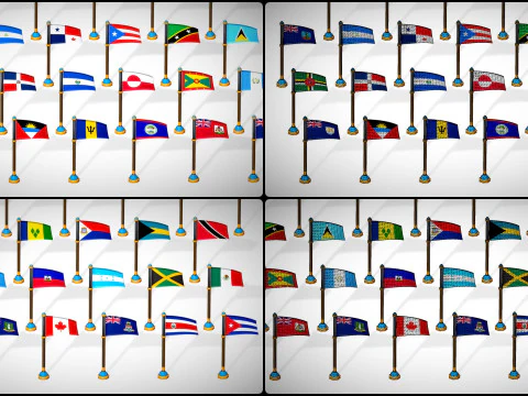 America Countries Flags Pack Toon Style Low Poly 3D Model