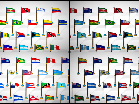 미국 국가 플래그 팩 툰 스타일 로우 폴리 3D 모델