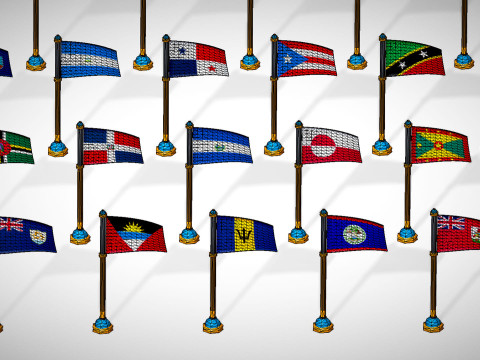 미국 국가 플래그 팩 툰 스타일 로우 폴리 3D 모델