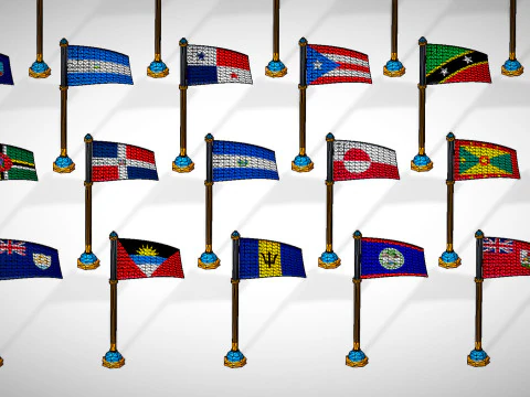 America Countries Flags Pack Toon Style Low Poly 3D Model