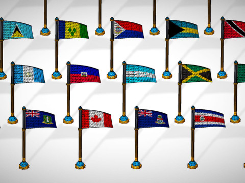 미국 국가 플래그 팩 툰 스타일 로우 폴리 3D 모델