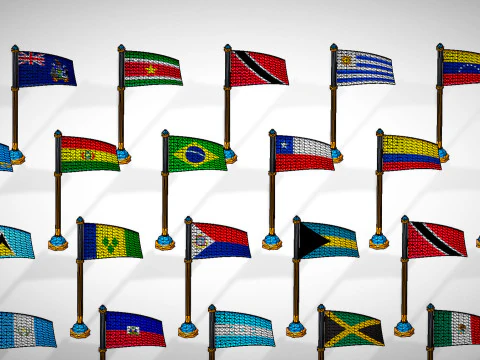 America Countries Flags Pack Toon Style Low Poly 3D Model
