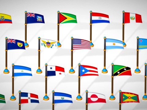 미국 국가 플래그 팩 툰 스타일 로우 폴리 3D 모델