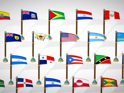 America Countries Flags Pack Toon Style Low Poly 3D Model