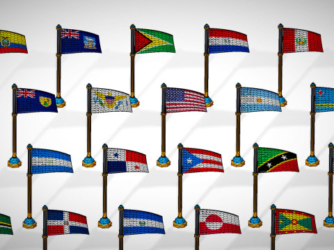 미국 국가 플래그 팩 툰 스타일 로우 폴리 3D 모델