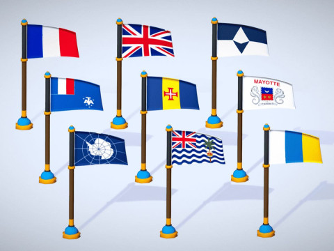 Antarctische landen vlaggen Pack Toon stijl laag Poly regio Antarctica 3D Model