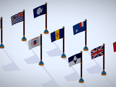 Antarktika Ülkelerinin Bayrakları Paketi Toon Tarzı Düşük Poli Antarktika Bölgesi 3D Model