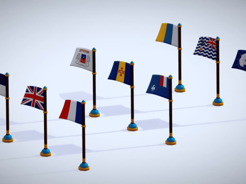 Antarktika Ülkelerinin Bayrakları Paketi Toon Tarzı Düşük Poli Antarktika Bölgesi 3D Model