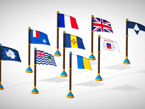 Antarktika Ülkelerinin Bayrakları Paketi Toon Tarzı Düşük Poli Antarktika Bölgesi 3D Model