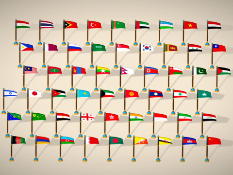 Pakiet flag krajów Azji — pakiet Low Poly w stylu Toon Model 3D