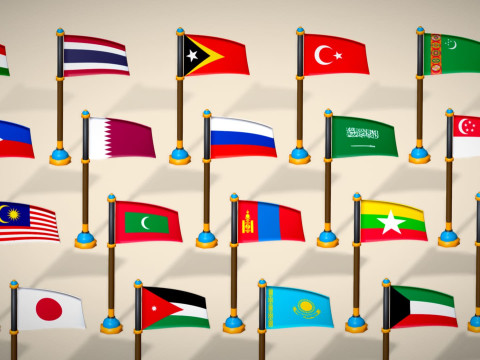 Pakiet flag krajów Azji — pakiet Low Poly w stylu Toon Model 3D