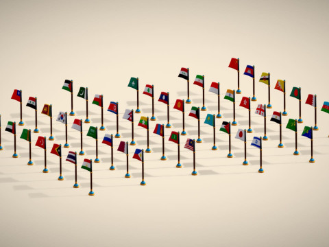 Pakiet flag krajów Azji — pakiet Low Poly w stylu Toon Model 3D