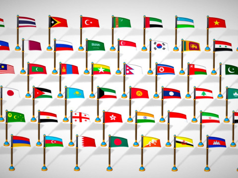 Pakiet flag krajów Azji — pakiet Low Poly w stylu Toon Model 3D