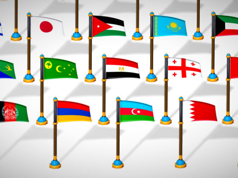 Pakiet flag krajów Azji — pakiet Low Poly w stylu Toon Model 3D