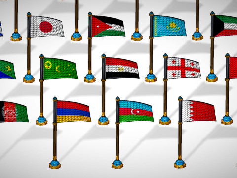 Pakiet flag krajów Azji — pakiet Low Poly w stylu Toon Model 3D