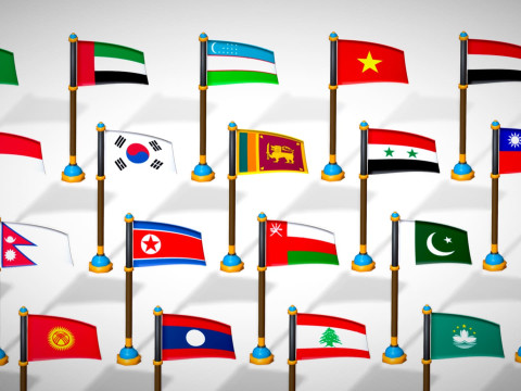 Pakiet flag krajów Azji — pakiet Low Poly w stylu Toon Model 3D