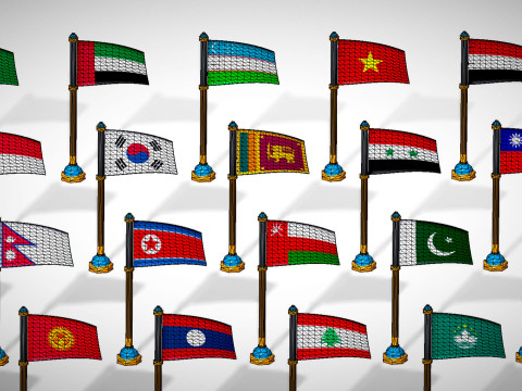 Pakiet flag krajów Azji — pakiet Low Poly w stylu Toon Model 3D