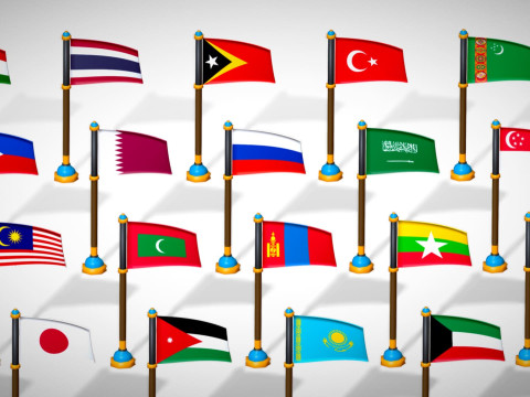 Pakiet flag krajów Azji — pakiet Low Poly w stylu Toon Model 3D