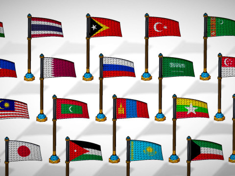 Pakiet flag krajów Azji — pakiet Low Poly w stylu Toon Model 3D