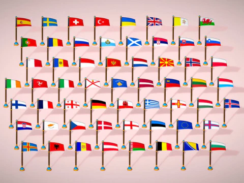 Pacchetto bandiere dei paesi europei stile Toon Low Poly Modello 3D