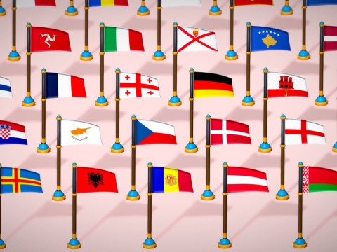 Pakiet flag krajów Europy w stylu Toon Low Poly Model 3D