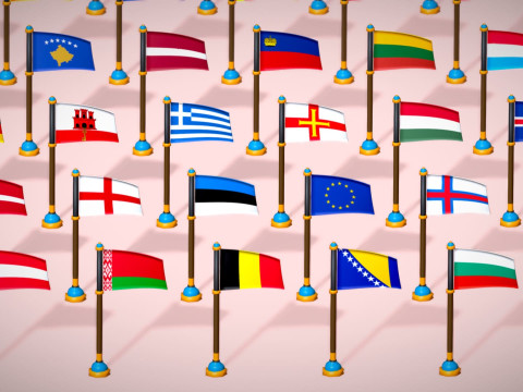 Pakiet flag krajów Europy w stylu Toon Low Poly Model 3D