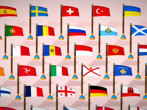 Pakiet flag krajów Europy w stylu Toon Low Poly Model 3D