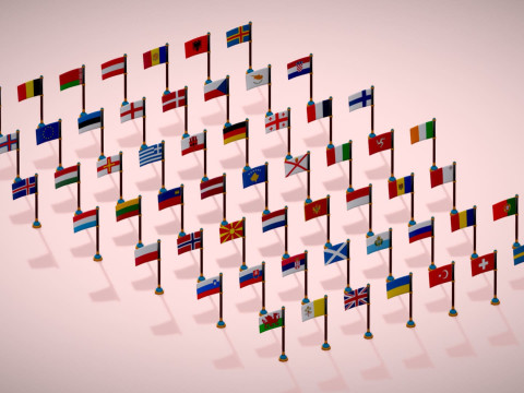 Pakiet flag krajów Europy w stylu Toon Low Poly Model 3D