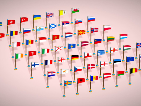 Pakiet flag krajów Europy w stylu Toon Low Poly Model 3D
