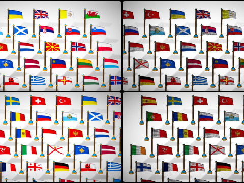 Pakiet flag krajów Europy w stylu Toon Low Poly Model 3D