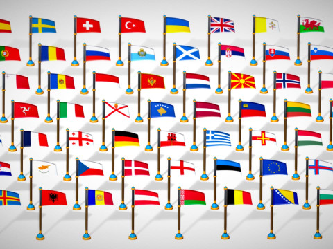 Pakiet flag krajów Europy w stylu Toon Low Poly Model 3D