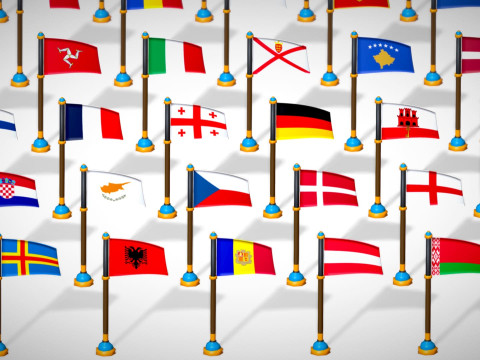 Pakiet flag krajów Europy w stylu Toon Low Poly Model 3D