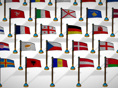 Pakiet flag krajów Europy w stylu Toon Low Poly Model 3D