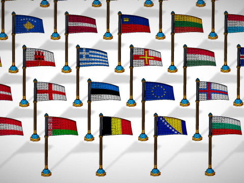 Pakiet flag krajów Europy w stylu Toon Low Poly Model 3D