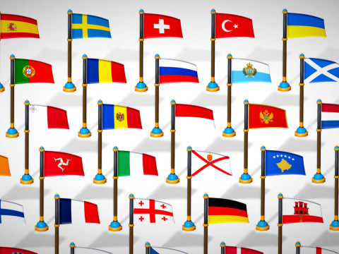 Pakiet flag krajów Europy w stylu Toon Low Poly Model 3D