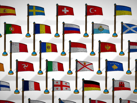 Pakiet flag krajów Europy w stylu Toon Low Poly Model 3D