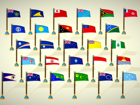 Paquete Banderas Países Oceanía Estilo Toon Región Australiana Low Poly Modelo 3D