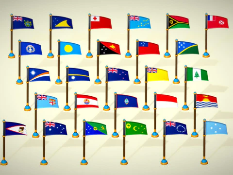 Oceania Countries Flags Pack Toon Style Low Poly Australian Region 3D Model