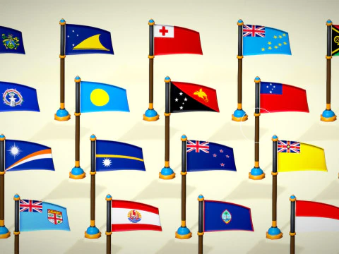 Oceania Countries Flags Pack Toon Style Low Poly Australian Region 3D Model