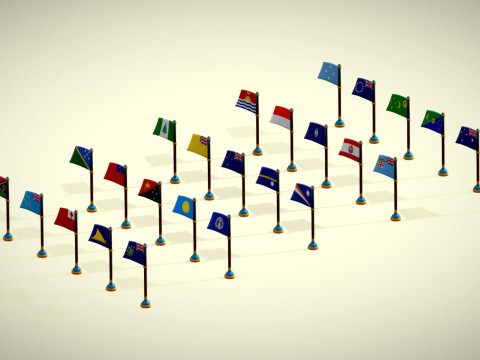 Paquete Banderas Países Oceanía Estilo Toon Región Australiana Low Poly Modelo 3D