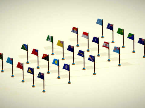 Oceania Countries Flags Pack Toon Style Low Poly Australian Region 3D Model