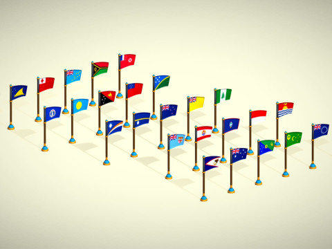Paquete Banderas Países Oceanía Estilo Toon Región Australiana Low Poly Modelo 3D