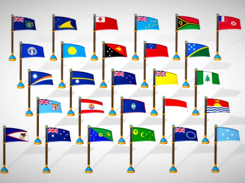 Oceania Countries Flags Pack Toon Style Low Poly Australian Region 3D Model